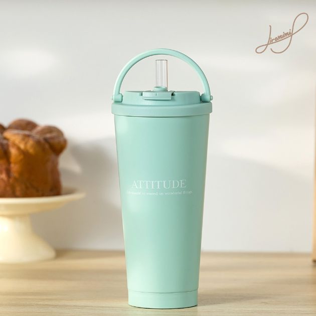 手提內瓷不鏽鋼吸管杯750ml (附TRITAN吸管)