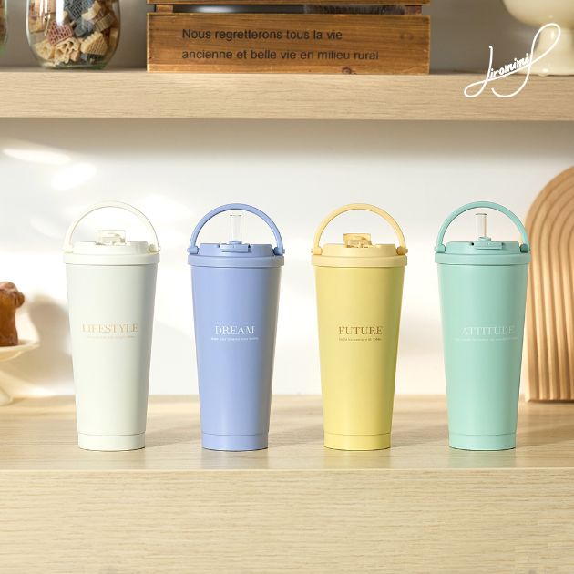 手提內瓷不鏽鋼吸管杯750ml (附TRITAN吸管)