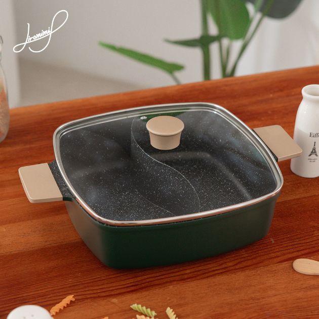 芬蘭森杉麥飯石不沾鴛鴦鍋28cm(電磁爐適用)