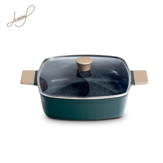 芬蘭森杉麥飯石不沾鴛鴦鍋28cm(電磁爐適用)